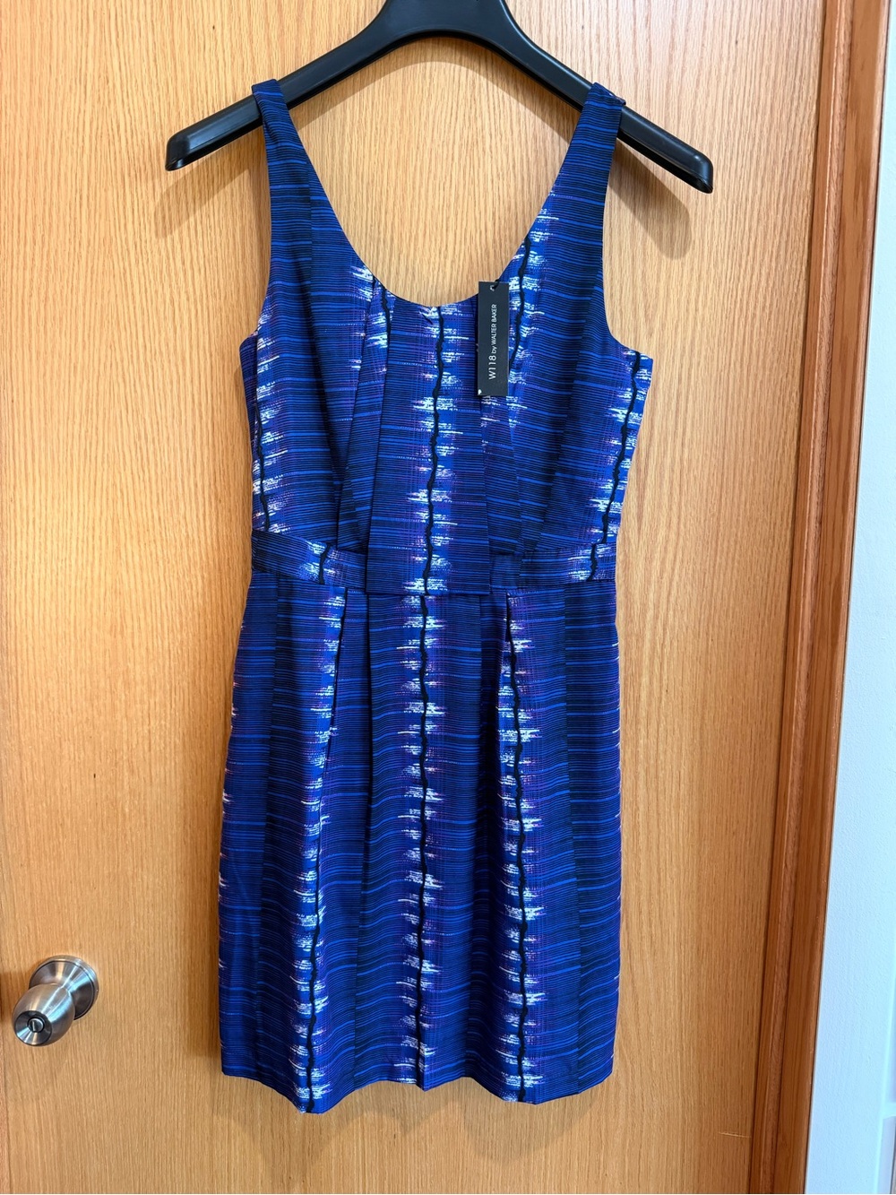 W118 by Walter Baker Blue Striped Pleated Tank Dress